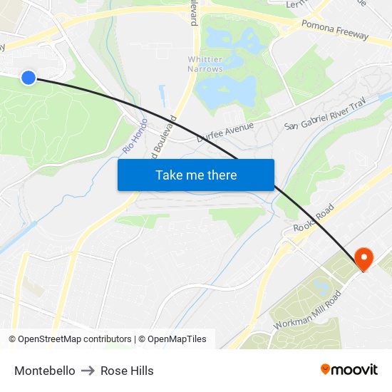 Montebello to Rose Hills map