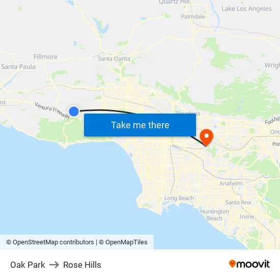 Oak Park to Rose Hills map