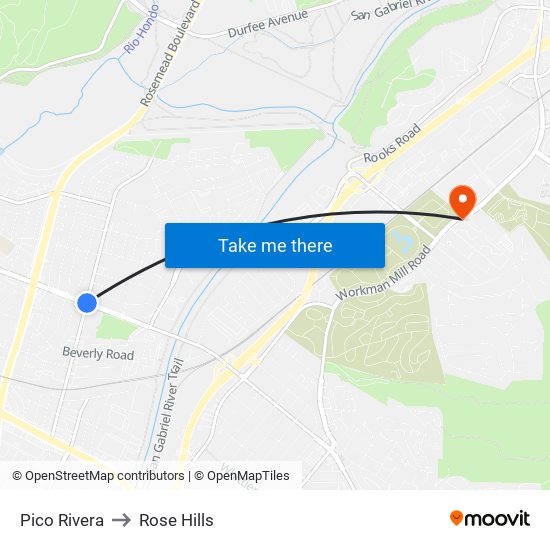 Pico Rivera to Rose Hills map