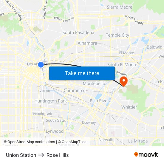 Union Station to Rose Hills map