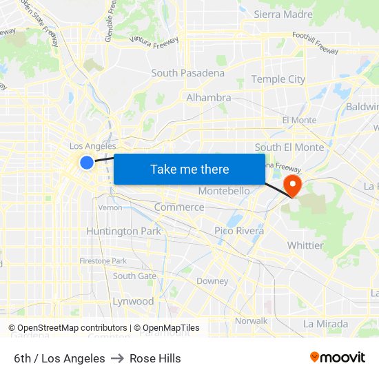 6th / Los Angeles to Rose Hills map