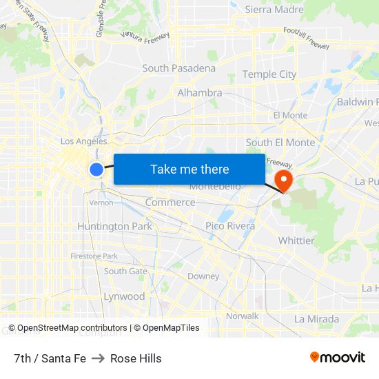 7th / Santa Fe to Rose Hills map