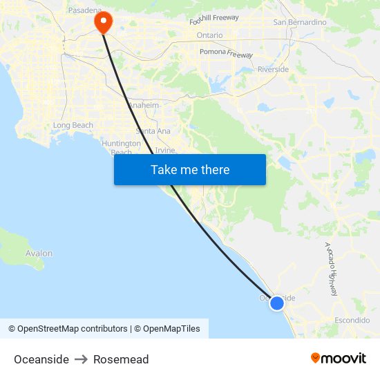 Oceanside to Rosemead map