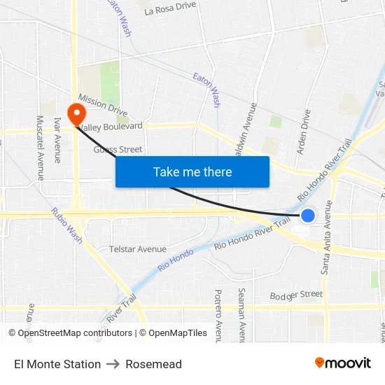 El Monte Station to Rosemead map