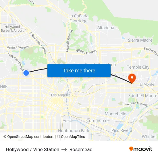 Hollywood / Vine Station to Rosemead map