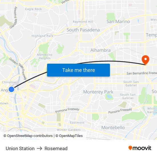 Union Station to Rosemead map