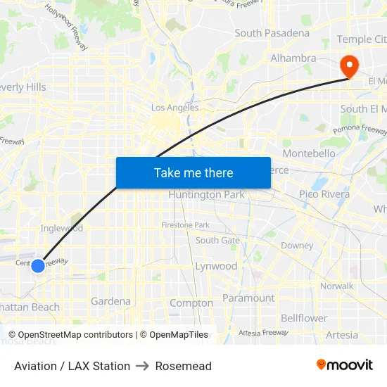 Aviation / LAX Station to Rosemead map
