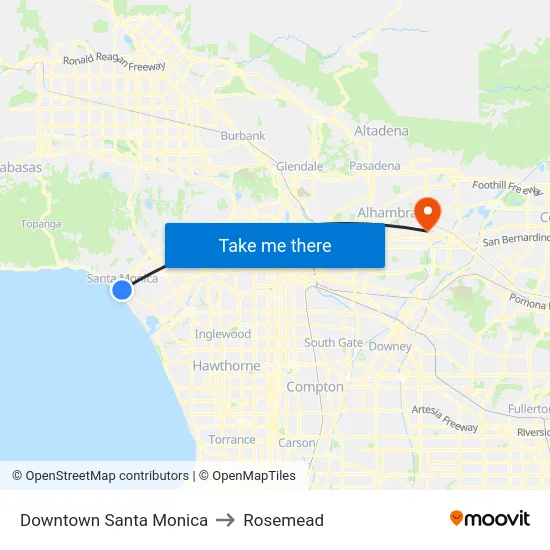 Downtown Santa Monica to Rosemead map