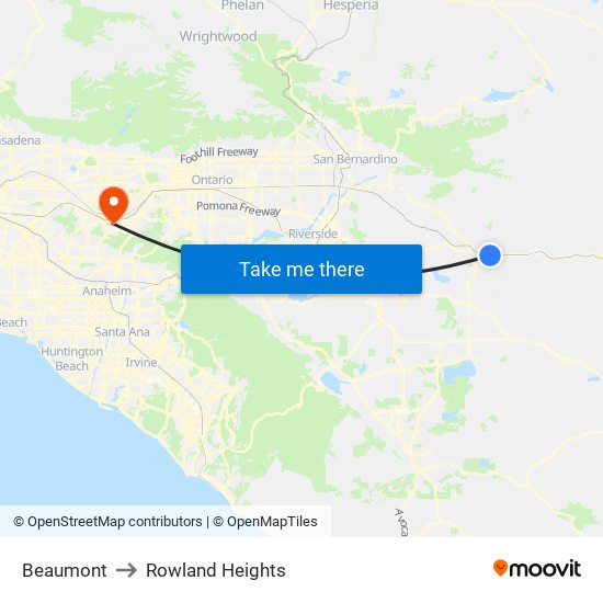 Beaumont to Rowland Heights map