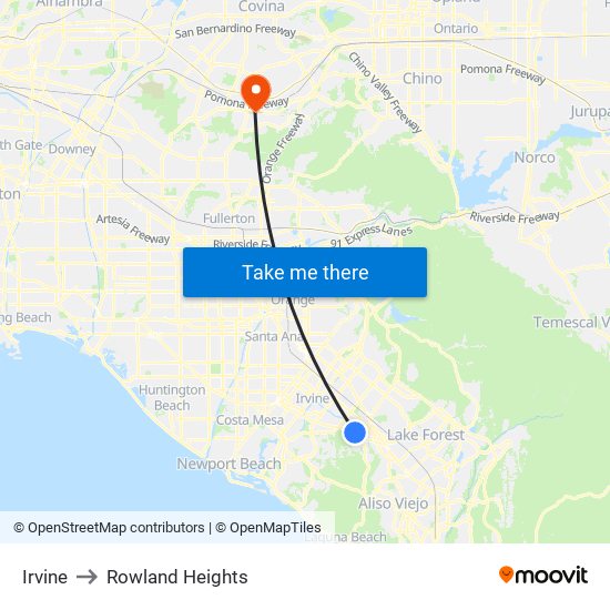 Irvine to Rowland Heights map