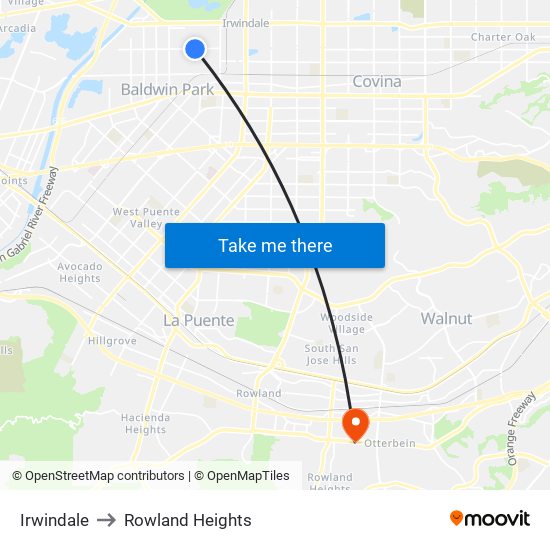 Irwindale to Rowland Heights map