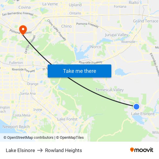 Lake Elsinore to Rowland Heights map