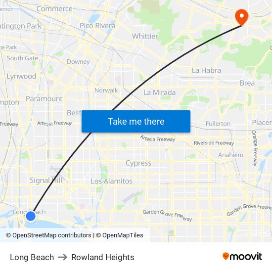 Long Beach to Rowland Heights map