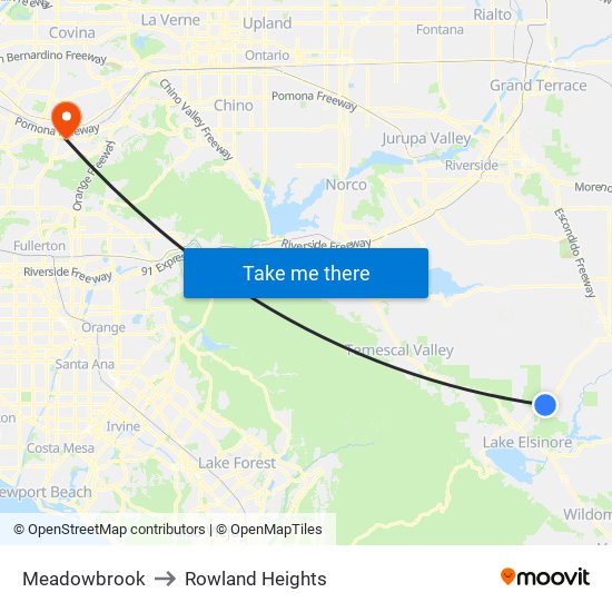 Meadowbrook to Rowland Heights map