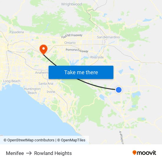 Menifee to Rowland Heights map