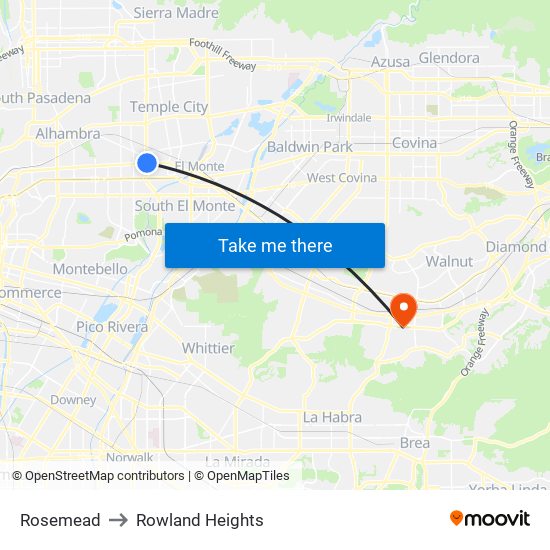 Rosemead to Rowland Heights map