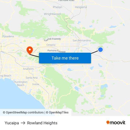 Yucaipa to Rowland Heights map