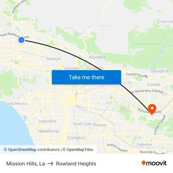 Mission Hills to Rowland Heights map