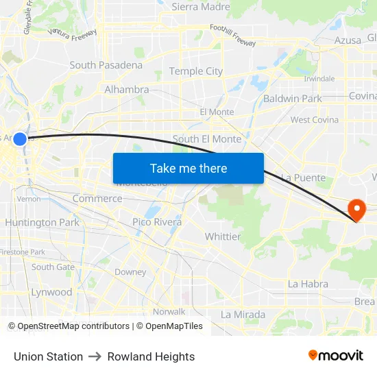 Union Station to Rowland Heights map