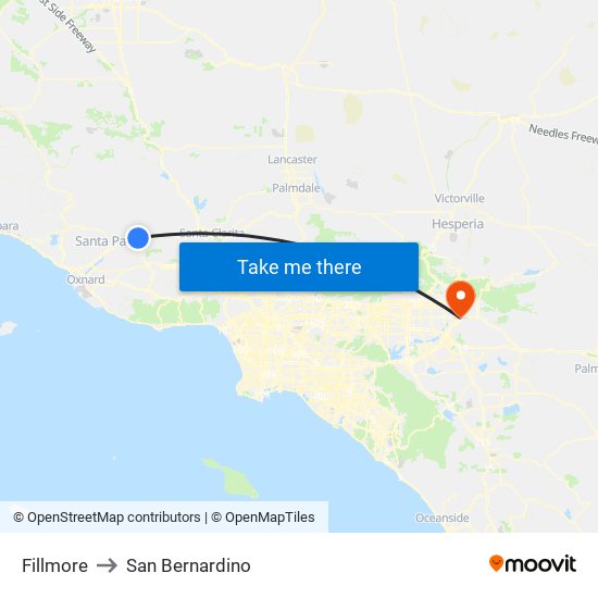 Fillmore to San Bernardino map