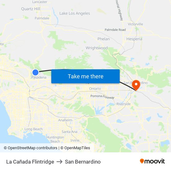 La Cañada Flintridge to San Bernardino map