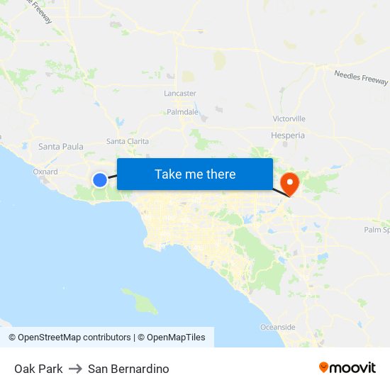 Oak Park to San Bernardino map