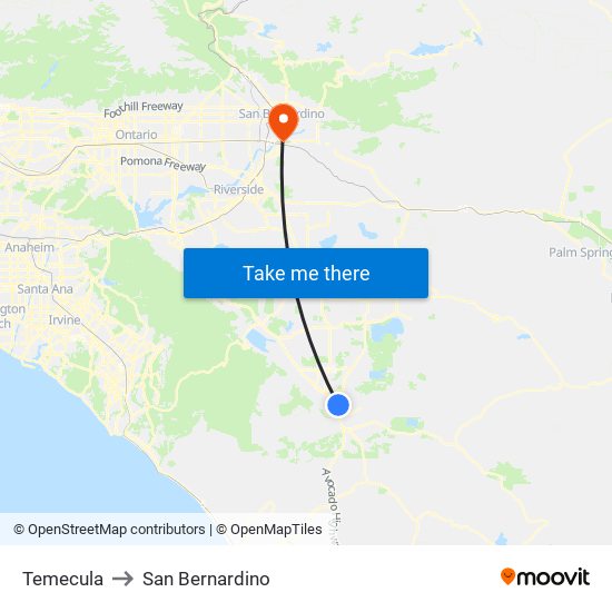 Temecula to San Bernardino map