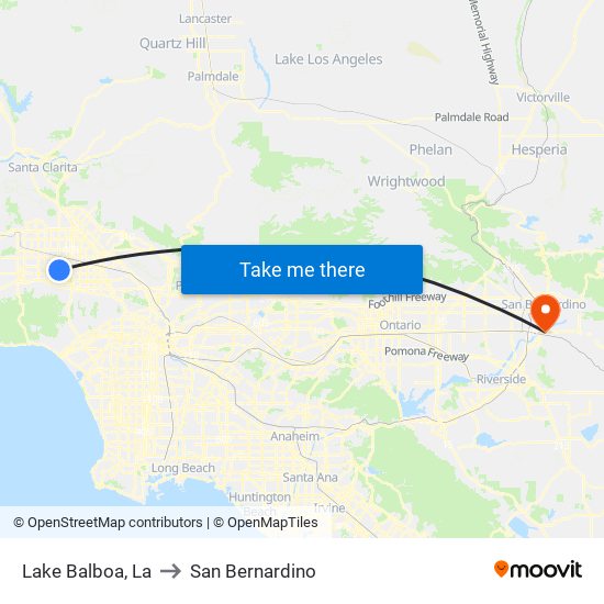 Lake Balboa, La to San Bernardino map