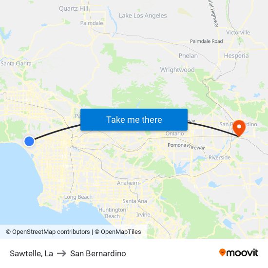 Sawtelle, La to San Bernardino map