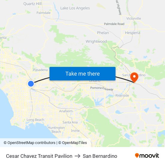 Cesar Chavez Transit Pavilion to San Bernardino map