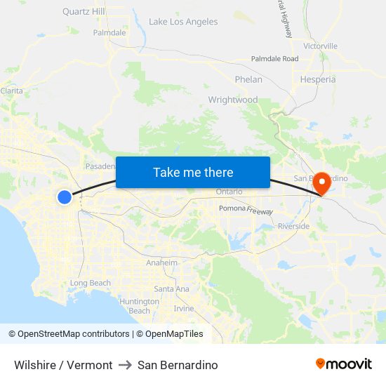 Wilshire / Vermont to San Bernardino map
