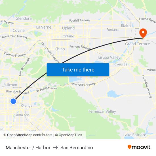 Manchester / Harbor to San Bernardino map