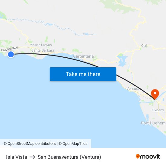 Isla Vista to San Buenaventura (Ventura) map