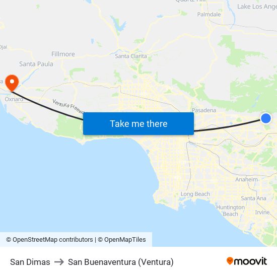 San Dimas to San Buenaventura (Ventura) map