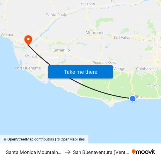 Santa Monica Mountains, La to San Buenaventura (Ventura) map