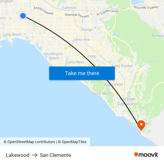 Lakewood to San Clemente map