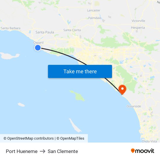 Port Hueneme to San Clemente map