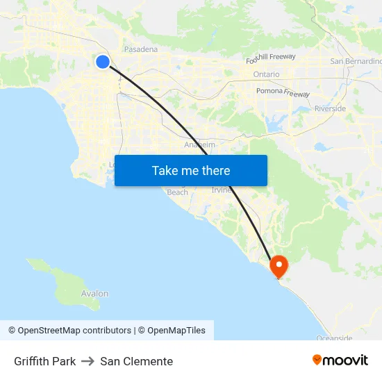 Griffith Park to San Clemente map