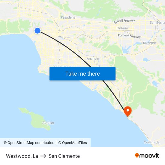 Westwood, La to San Clemente map