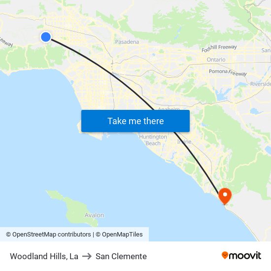 Woodland Hills, La to San Clemente map