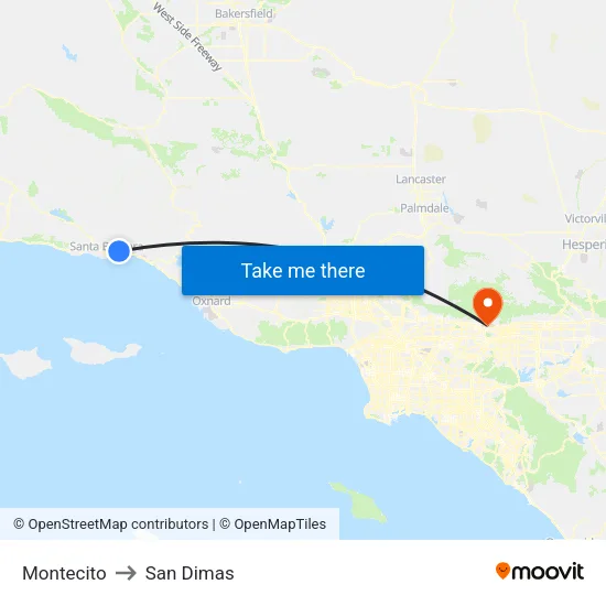 Montecito to San Dimas map