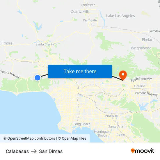 Calabasas to San Dimas map