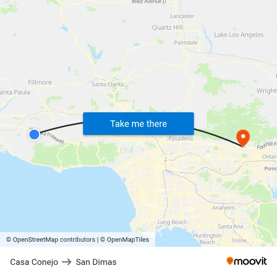 Casa Conejo to San Dimas map