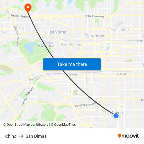 Chino to San Dimas map