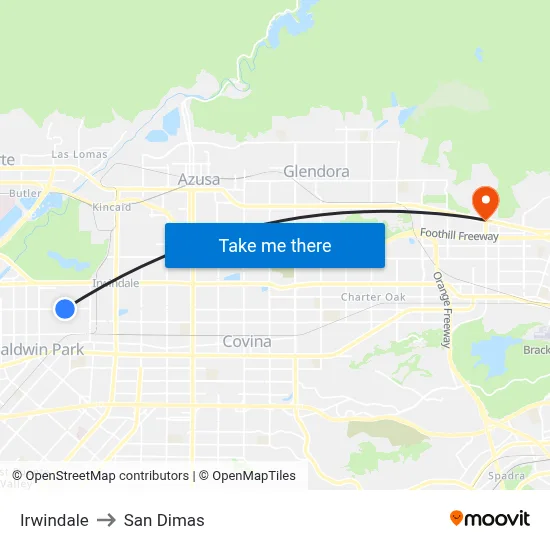 Irwindale to San Dimas map