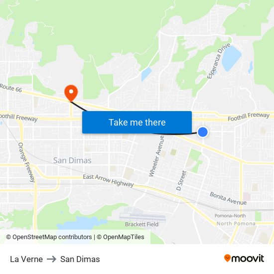 La Verne to San Dimas map