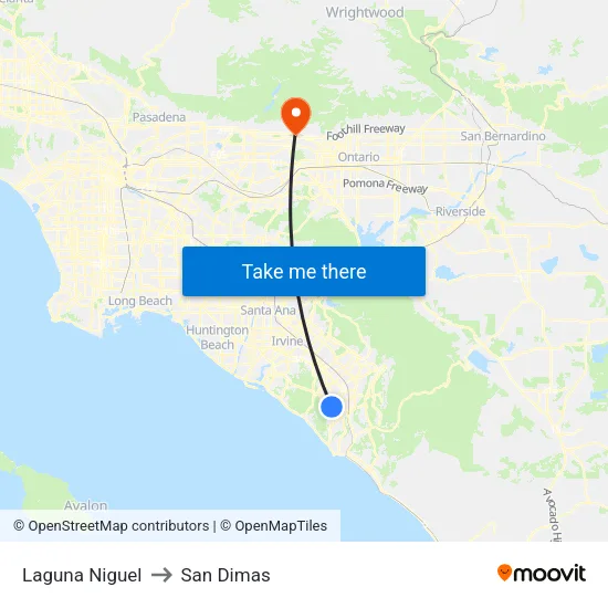 Laguna Niguel to San Dimas map