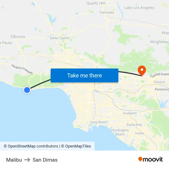 Malibu to San Dimas map