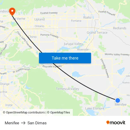 Menifee to San Dimas map