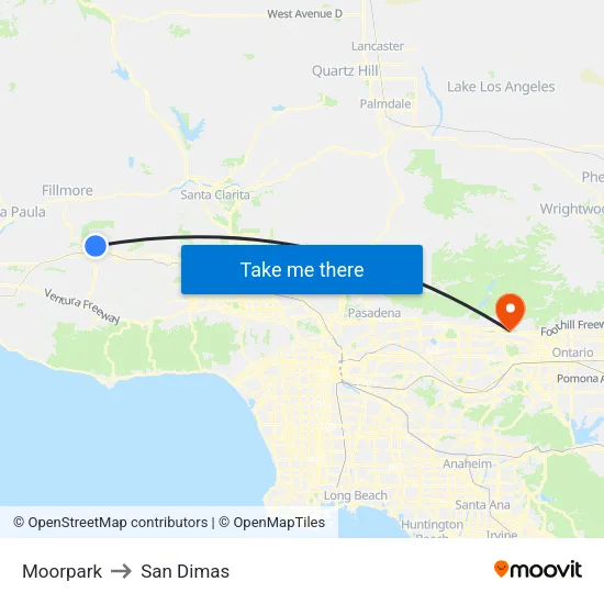 Moorpark to San Dimas map